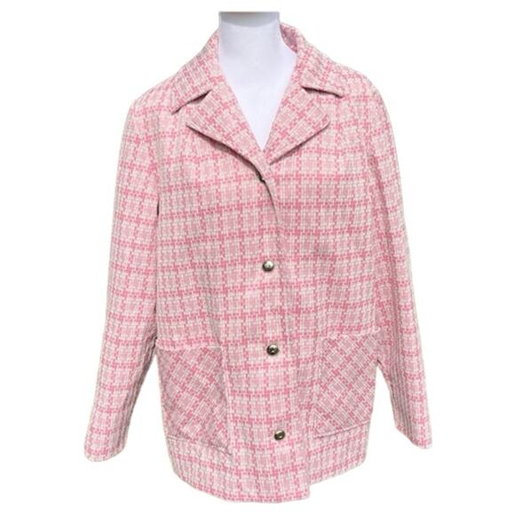 Vintage Pink and White 70’s Dutchmaid Polyester Plaid Jacket Size Large - Picture 1 of 11